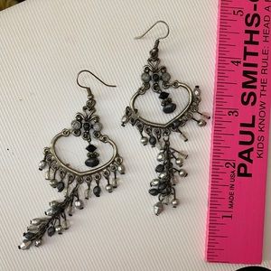 Silver & Black Statement Earrings Chandelier Shape